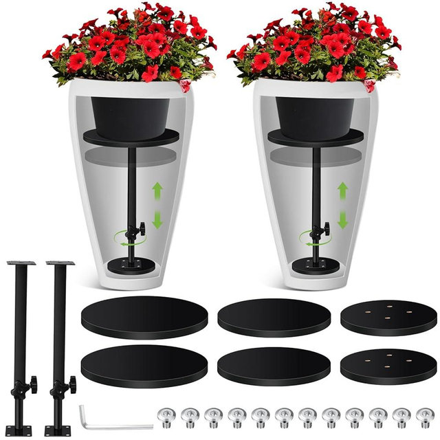 RimCereal 2 Pack Adjustable Height Planter Inserts for Large Pots, Iron Rise Plant Fillers Risers, Metal Planter Lift Insert for Square Round Taper Pots(6" 8" 10" Base or Top)(12-22'')