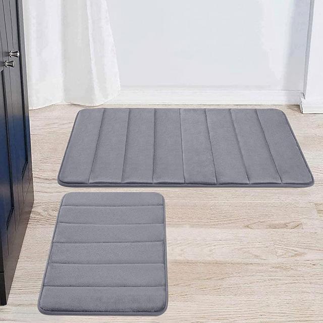 Buganda Memory Foam Bathroom Rugs and Mats Sets 2 Pieces Bath Mats, Non Slip, Absorbent, Shaggy, Machine Washable Bathroom Rugs for Bathroom(17" x 24"+20" x 32", Dark Grey)