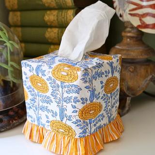 Araminta Blockprint Ruffled Tissue Box Cover
