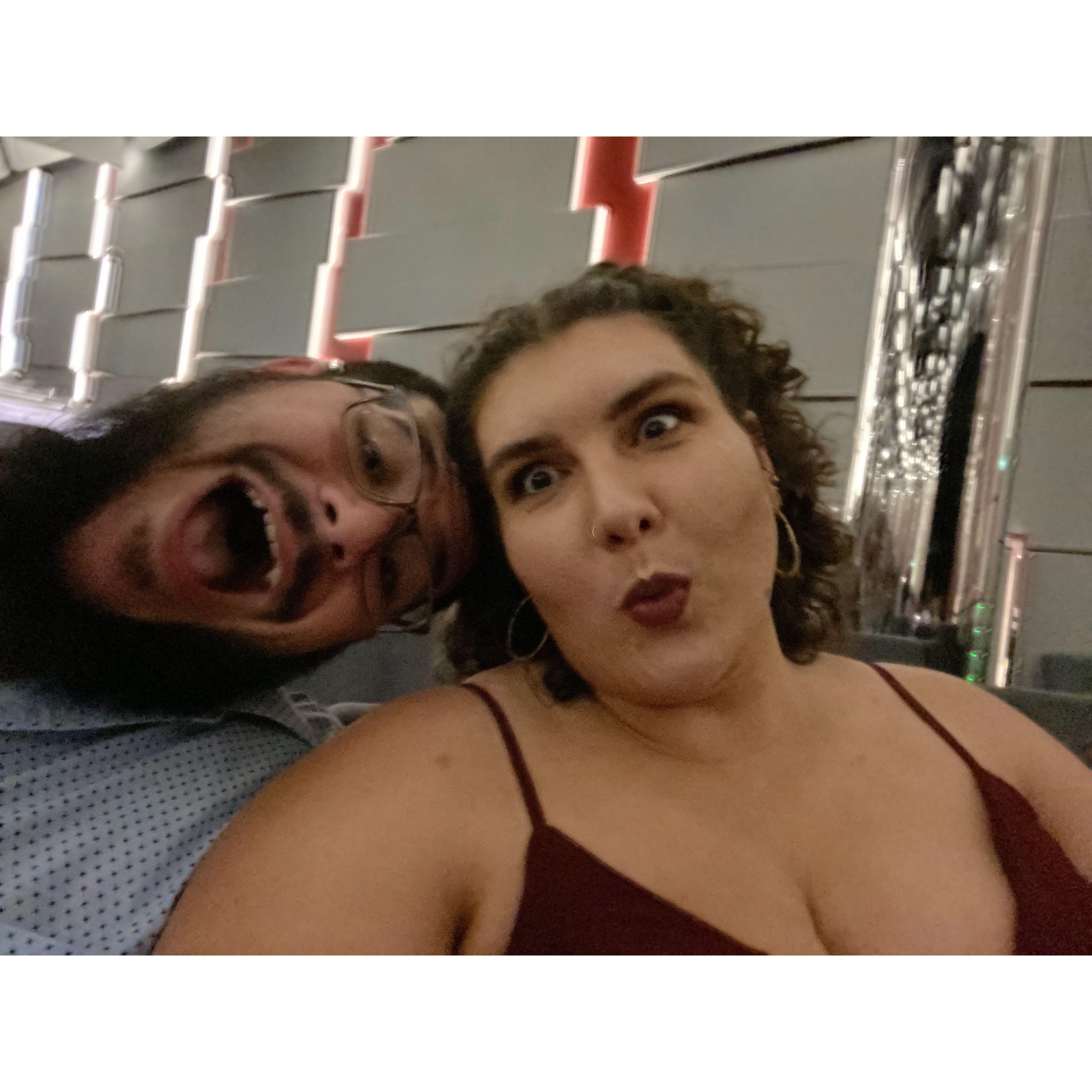 Being silly while waiting for a show to start on the MSC Seashore, November 2023