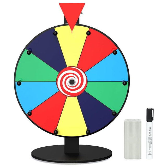 12 Inch 10 Slot Prize Wheel, Spinning Wheel for Prize, Prize Wheel Spinner with Stand, Tabletop Spinner Wheel with Dry Erase Markers and Eraser, Carnival Spin Wheel for Trade Show, Fortune Spin Game