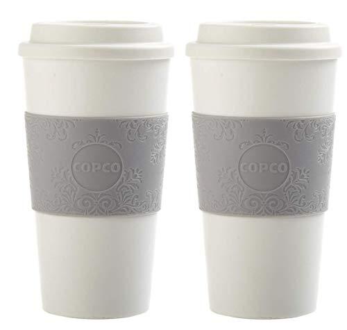 Copco Acadia Double Wall Insulated 16 oz Travel To Go Mug with Non-Slip Sleeve, Set of 2, Commuter Friendly, Drink On the Go (Damask Gray)