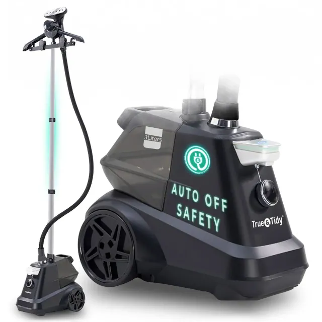 True & Tidy Industrial Grade 1800W Garment Steamer with Smart Auto-Off Safety and Low Water Sensor Black