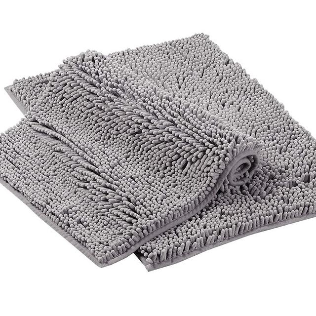 Grey Rugs for Bathroom Bath Mat Super Soft Bath Rug for Bathrooms Slip-Resistant Shag Chenille Bath Rugs Chenille Plush Rugs for Powder Room Rugs for Entryway (Ash Gray, 17" x 24"/17" x 24")