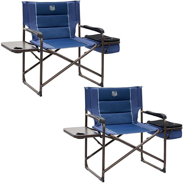 TIMBER RIDGE XXL Oversized Directors Chair 600lbs - Heavy Duty Camping Chair with Cooler Bag & Table, Portable Folding Chair with Wide Seat for Tailgating, Patio, Outdoor - Blue (2 Pack)
