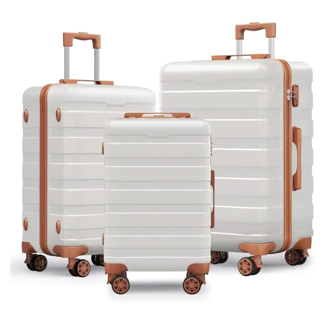 SUGIFT 3pc Hardside Checked Spinner Luggage Set with TSA Lock 360° Spinner Wheels and Durable Shell