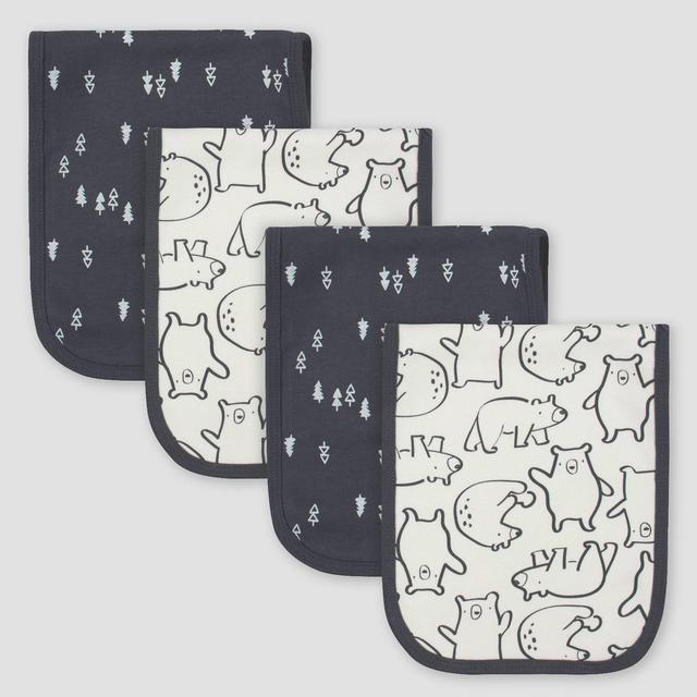 Gerber Baby Boys' 4pk Bear Interlock and Terry Burp Cloth Set - White/Black