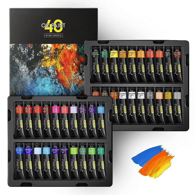 Magicfly Professional Oil Paint Set, 40 Tubes (18ml/0.6oz) including Classic, Metallic Gold, Silver & 3 White Colors, Rich Vibrant, Non-Toxic Oil Paints for Canvas Painting, Oil Paint Supplies for Artists, Hobby Painters and Beginners