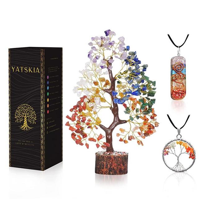 YATSKIA Seven Chakra Tree of Life - Crystal Tree for Positive Energy - Tree of Life Decor - Feng Shui Decor - Spiritual Gifts - 7 Chakra Tree, Money Tree - Stone Tree - Home Decor - Crystal Decor