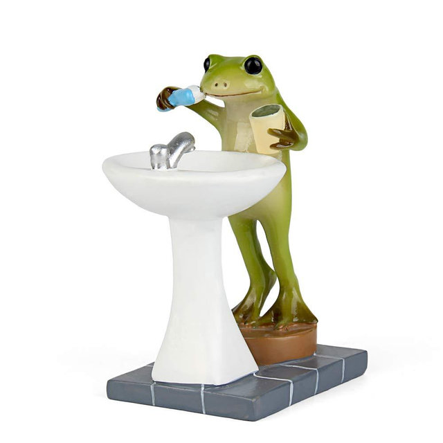 Tfro & Cile Frog Garden Statue Decor Miniature Animal Figurine Outdoor Fairy Brushing Teeth Sculpture for Bathroom - 3.3 Inch Height