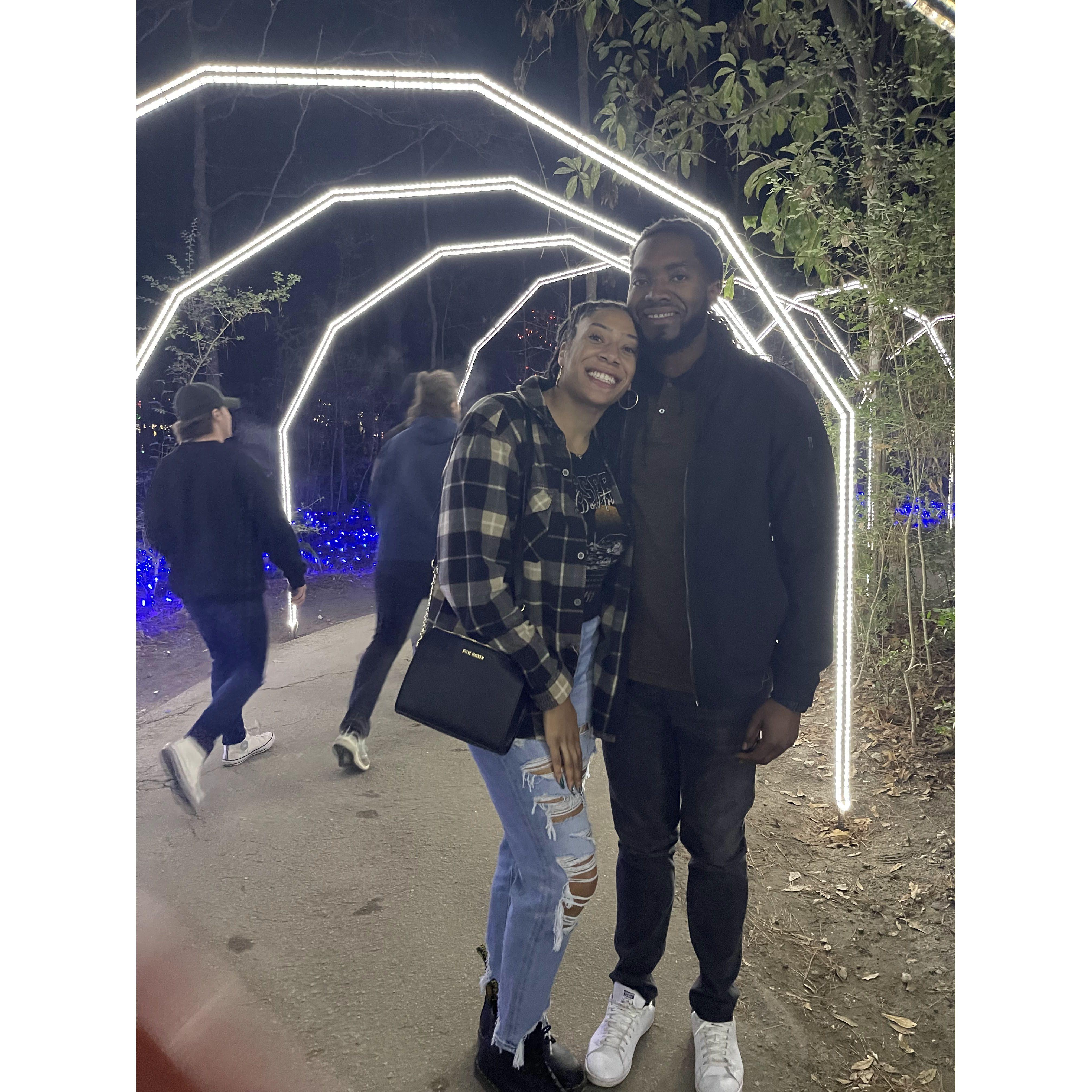 Walking through the Festival of Lights in Jen's hometown, Charleston, SC.