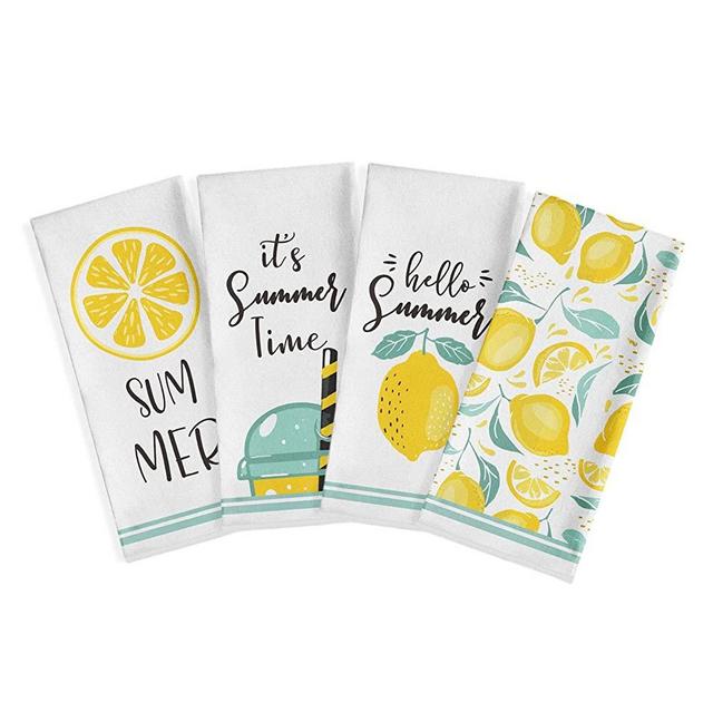 Artoid Mode It's Summer Time Lemons Kitchen Dish Towels, 18 x 26 Inch Seasonal Summer Fruit Ultra Absorbent Drying Cloth Tea Towels for Cooking Baking Set of 4