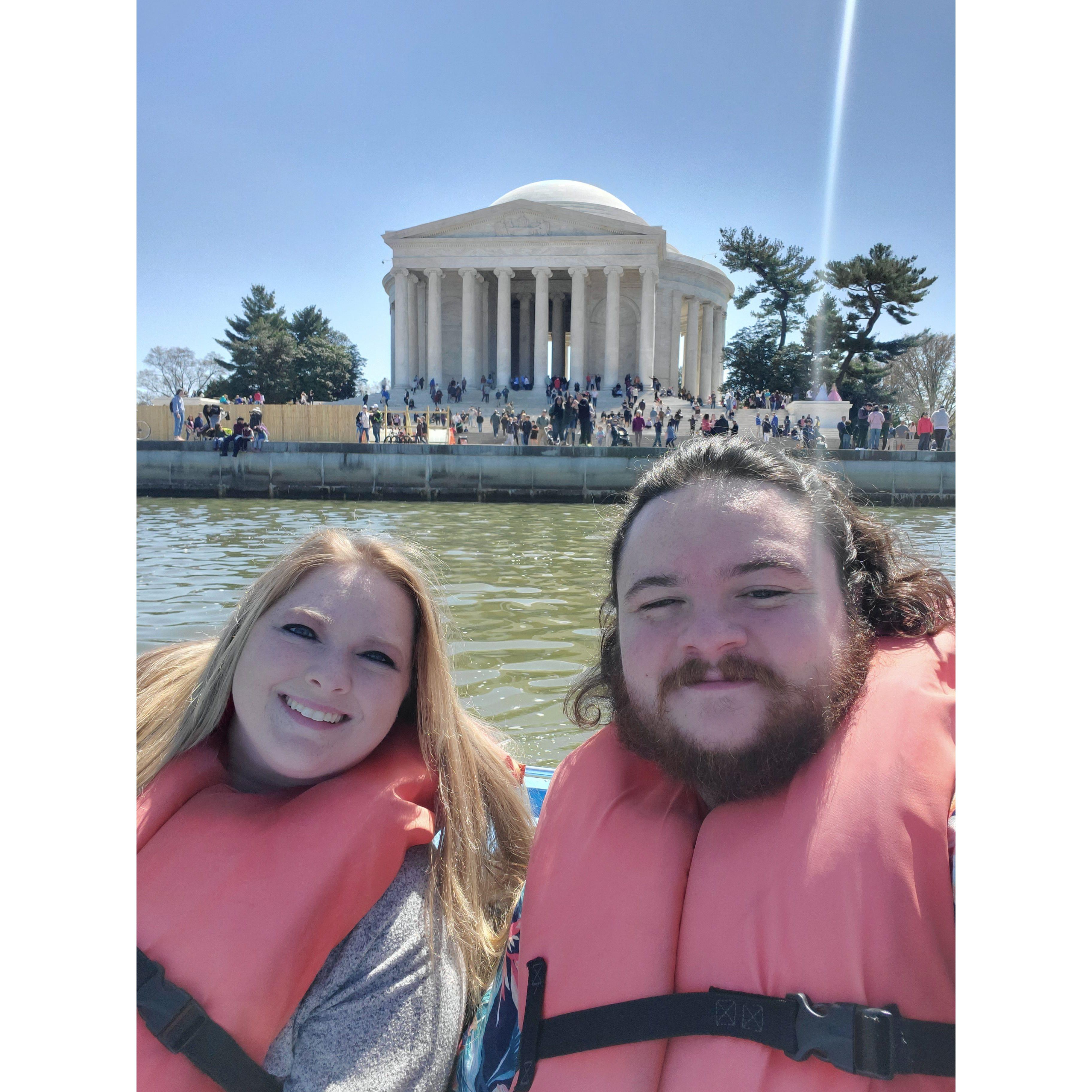 Paddle boating in front of the Jefferson Memorial.