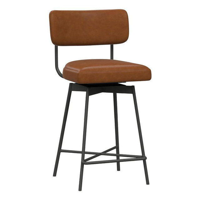 Maison Leather Swivel Stool, Counter Height, Bronze Leg, Signature Maple