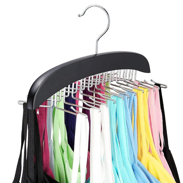 Tank Top Hanger with Premium Wood, 24 Large Capacity, Space Saving,360° Rotating, Foldable Metal Hooks, Resovo Camisole Organizer for Tank Tops, Camisole, Bathing Suits, Bras, Scarfs etc.-Black