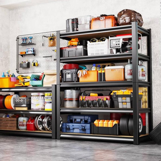 5-Tier Garage Shelving Heavy Duty Storage Shelves, Metal Adjustable Shelving Unit, Utility Garage Organizer Shelf for Basement, Pantry, Kitchen, Warehouse, 31.5" W x 13.8" D x 71.2" H, Black