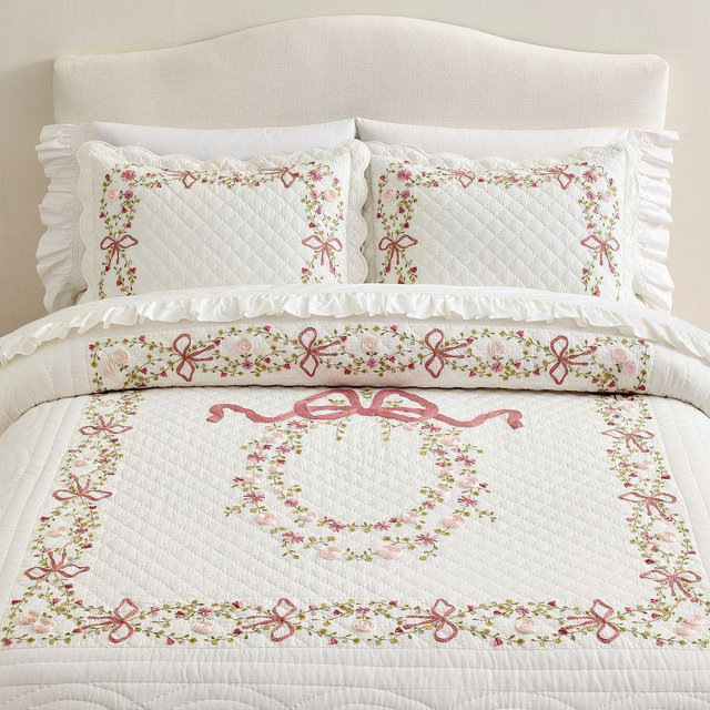 LoveShackFancy Bow Embellished Quilt, Multi, Full/Queen