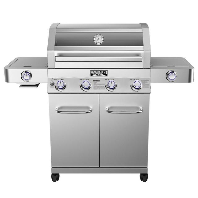 4-Burner Propane Stainless Steel Gas Grill with Clearview Lid Model 35633 - Monument Grills