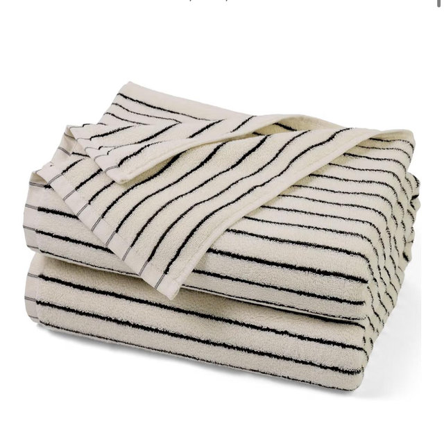 Jacquotha Black and Ivory Striped Bath Towels Set of 2, Lighter & Quick Dry Towels Large 27.5 x 55 inches, Farmhouse for Bathroom, Pool, Shower