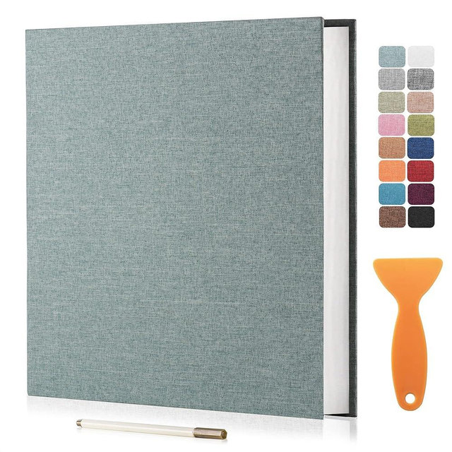 HenPisen Large Photo Album Self Adhesive Scrapbook Album for 4×6 5×7 8×10 Pictures DIY Magnetic Linen Cover Album 40 Pages for Family Wedding Gifts with Metal Pen and Plastic Board