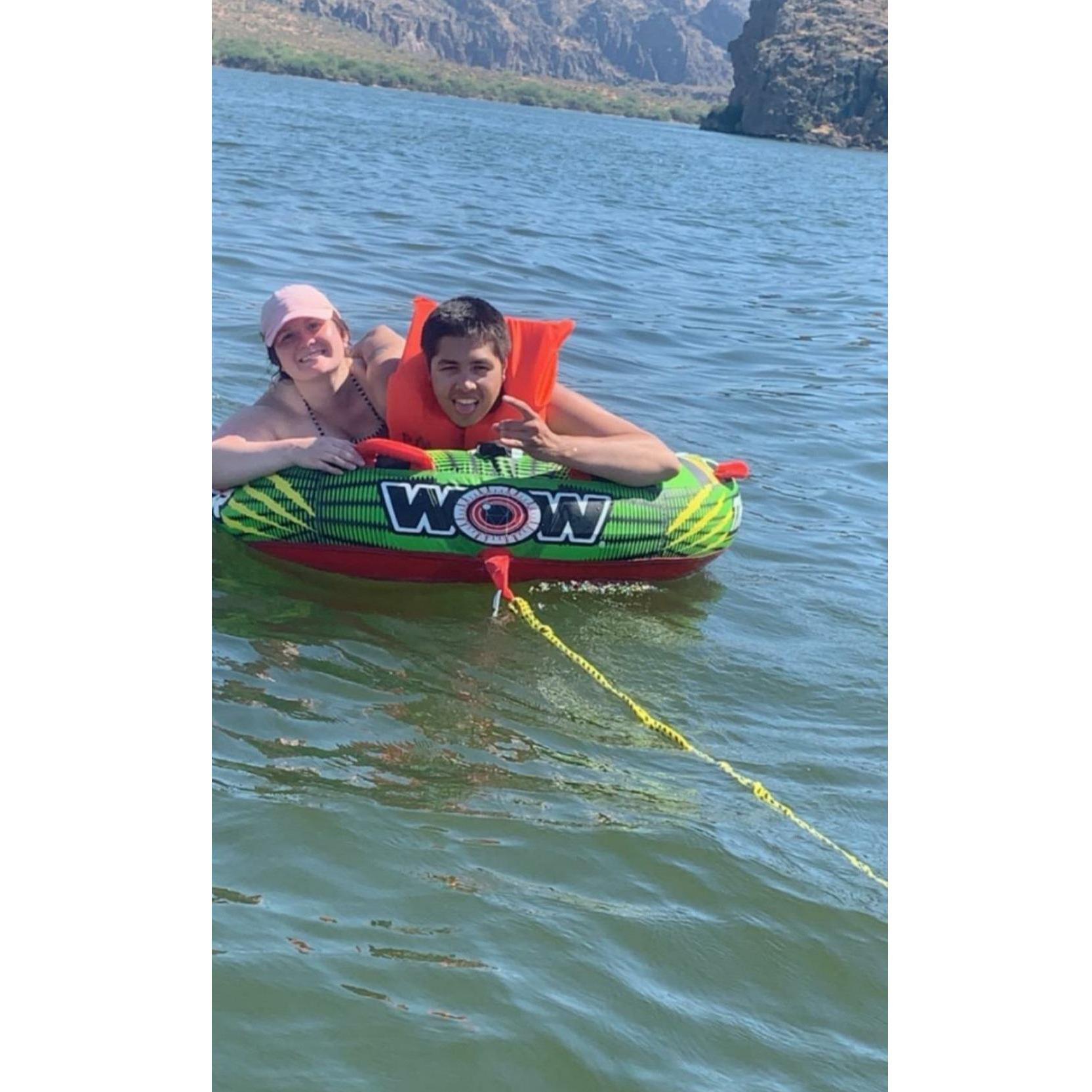 Fun fact: George is scared of the water and this was the only time he would get on the tube!