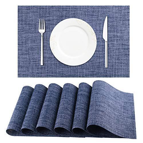 LIFEWEAR Placemat Set of 6,Woven Placemats,Outdoor /Indoor Placemats,Vinyl /Plastic Placemats, Washable Placemats,Table Placemats Set of 6（Blue）