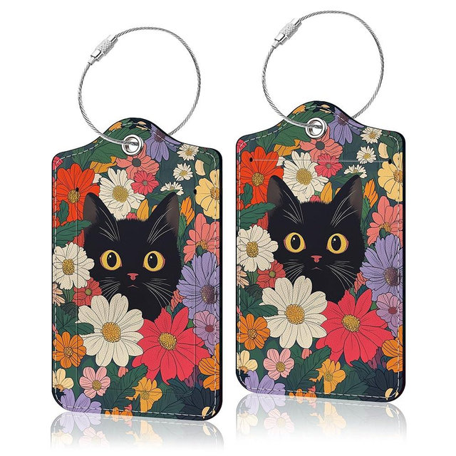 2 Pack Luggage Tag for Suitcase, Cute Unique Leather Suitcase Tags Identifiers with Privacy Name Address Labels & Durable Steel Loop for Women Men Travel