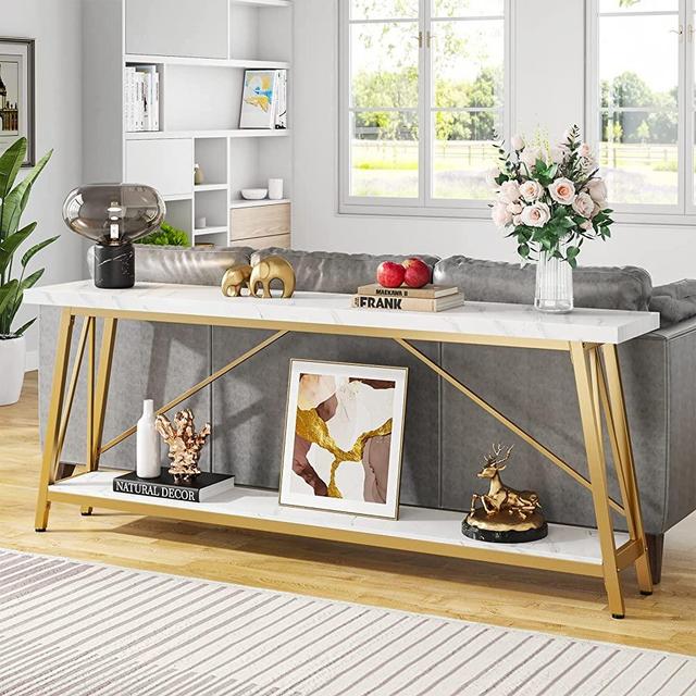 Tribesigns 70.9 Inches Extra Long Sofa Table Behind Couch, Modern Entry Console Table with Faux Marble Veneer and Gold Metal Frame for Hallway, Entryway & Living Room