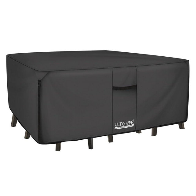 ULTCOVER 600D Tough Canvas Heavy Duty Rectangular Patio Table and Chair Cover - Waterproof Outdoor General Purpose Furniture Covers 76Lx54Wx28H inch, Black