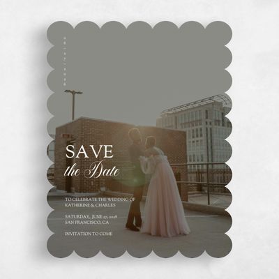 White Scalloped Wedding Save the Date - Soave Photo