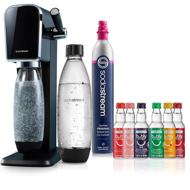 SodaStream Art Sparkling Water Maker Bundle in Black - includes CO2, Carbonating Bottle, and bubly 6-Flavor Variety Pack