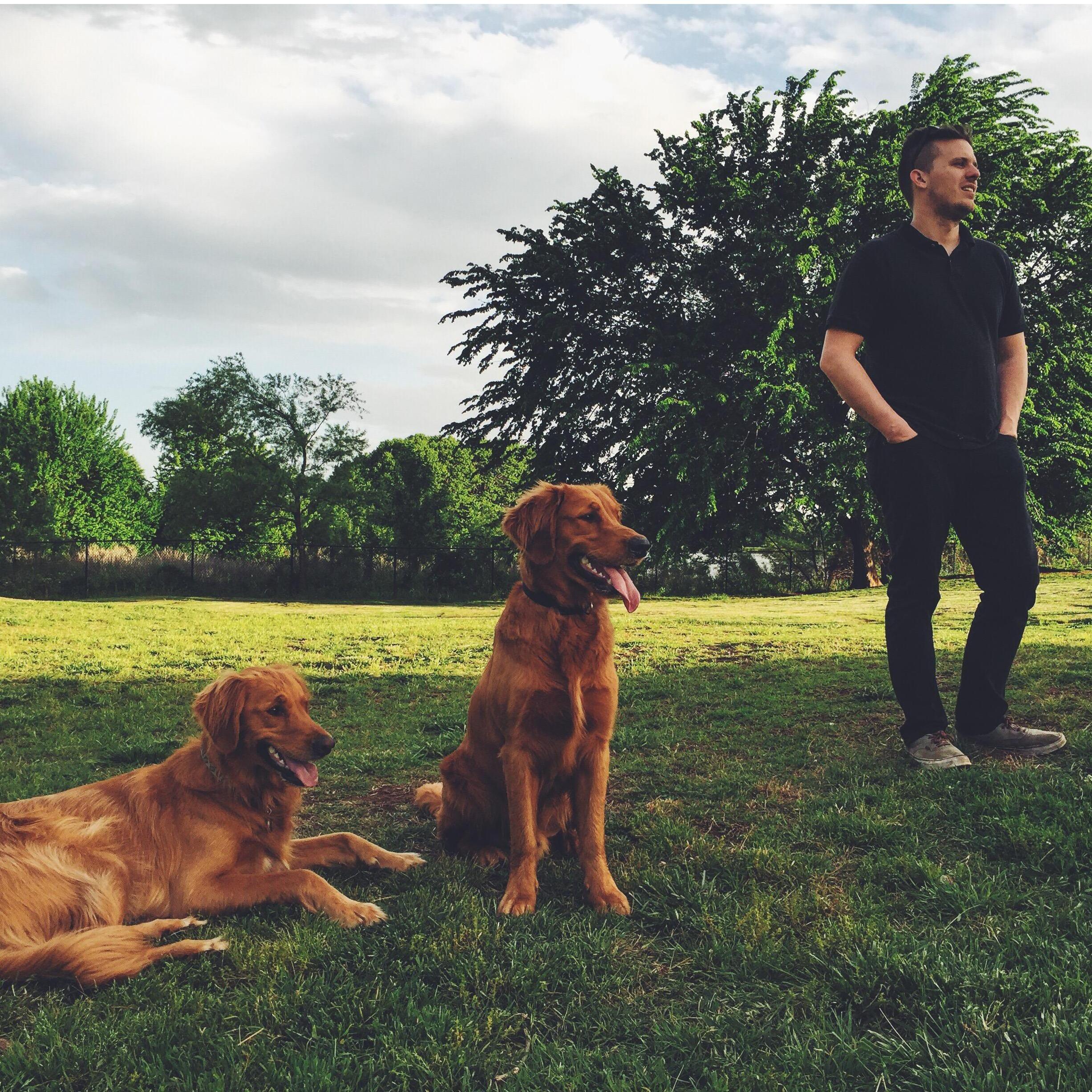 We often spend our free time with our pups at the dog park.