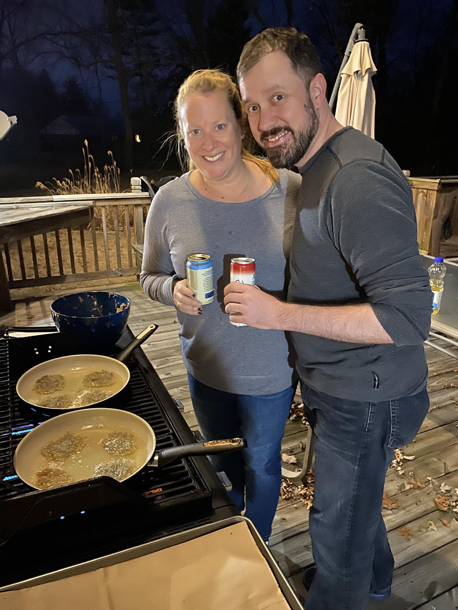 Grilling latkes for Hanukkah, 2020