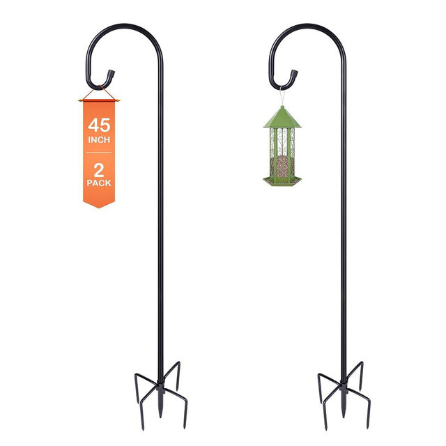 Ottsuls Bird Feeder Pole, 45 INCH Heavy Duty Shepherds Hooks for Outdoor with 5 Prong Base, Adjustable Stand Hanger for Garden Plant, Hummingbird Feeder, Lantern, Hanging Wedding Decor (2 Pack)