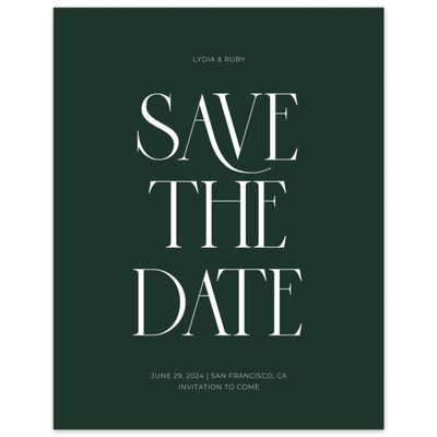 Dark Forest, Green Wedding Digital Save the Date - Amberley Portrait