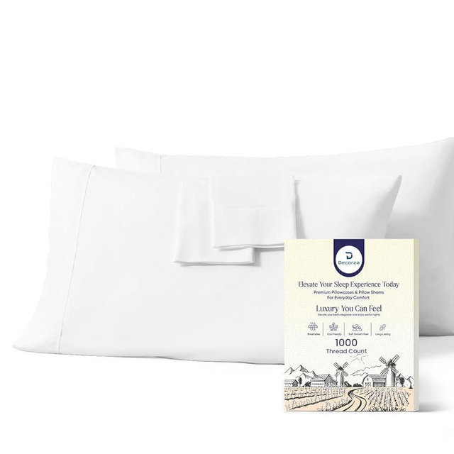 100% Organic Cotton King Pillowcases – Set of 2 White Luxury 1000 TC Sateen Weave Pillow Covers, Soft & Smooth Hotel Quality, Envelope Closure Style Cotton Pillow Cases (King 20"x36", White)