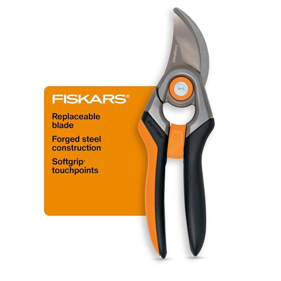 Fiskars Bypass Pruning Shears, 1-Inch Cut Capacity Softgrip Pruner, Forged Steel Replaceable Blade Stays Sharp Through Heavy Use with Rust Resistant, Low-Friction Coating