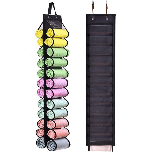 Legging Storage Bag Storage Hanger Can Holds 24 Leggings or Shirts Jeans Compartment Storage Hanger, Foldable Leggings Organizer Clothes, Portable Clothes Wardrobe for Rolls Clothes(Black)