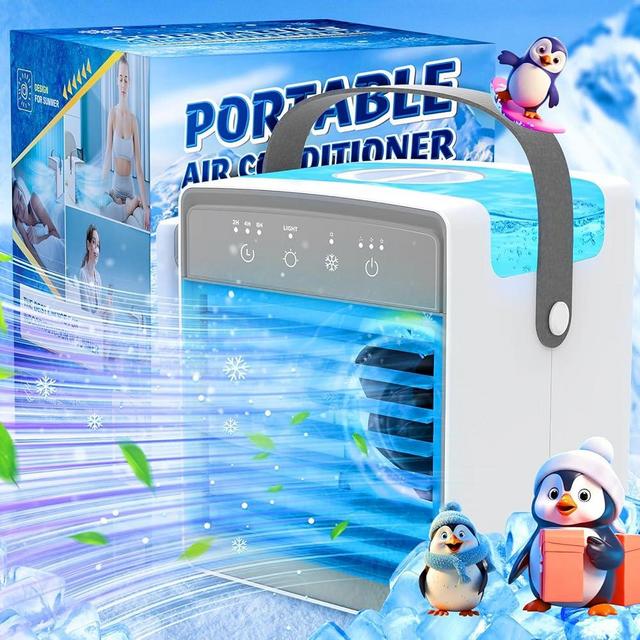 USB Portable Air Conditioner Fan, Rechargeable Evaporative Mini AC Fan with 3 Adjustable Speeds, Small Mini AC with Timer, Hand Held Personal Air Cooler for Desk, Bedroom, Traveling & Camping