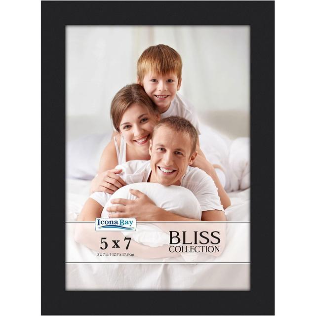 5x7 Black Picture Frame, Modern Style Wood Composite Frame, Table Top or Wall Mount, Bliss Collection