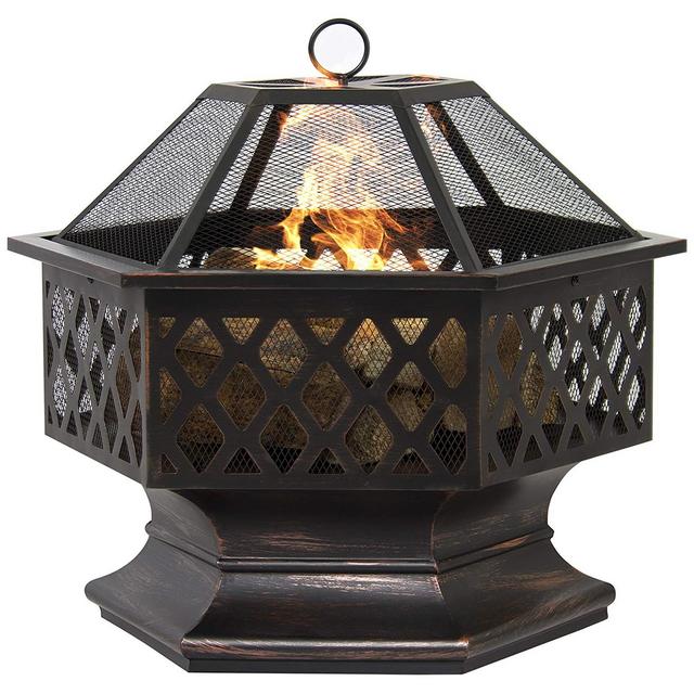 Best Choice Products Hex Shaped Fire Pit for Outdoor Home Garden Backyard - Black