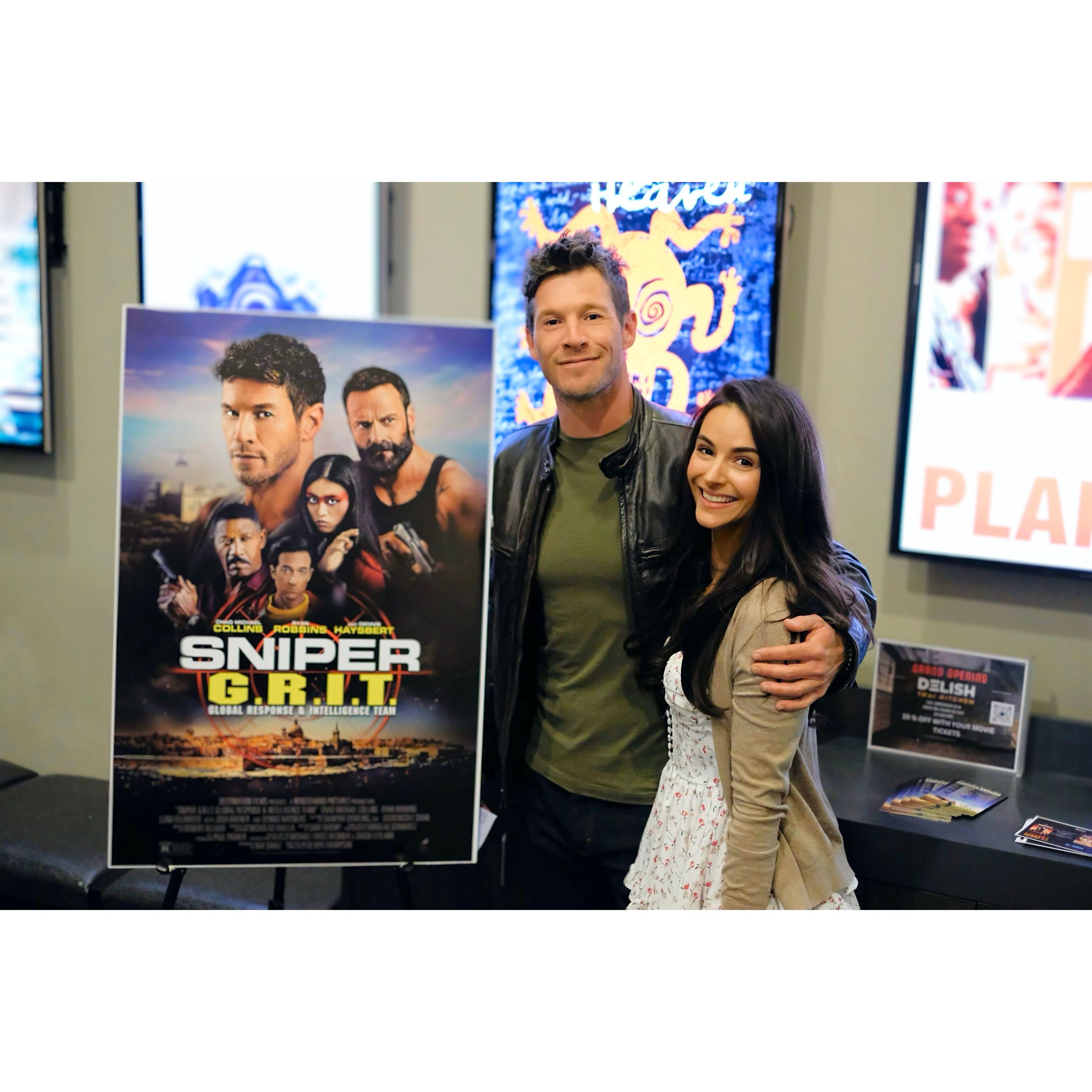 Our friend Doug captured this of us recently at Chad's "Sniper: Gritt" movie screening in North Hollywood! It screened at our favorite theater, so it was extra special to see him on that big screen