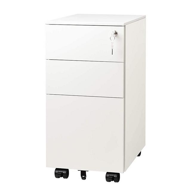 DEVAISE 3 Drawer Vertical File Cabinet, Mobile Filing Cabinet with Interlock System for Home Office, White