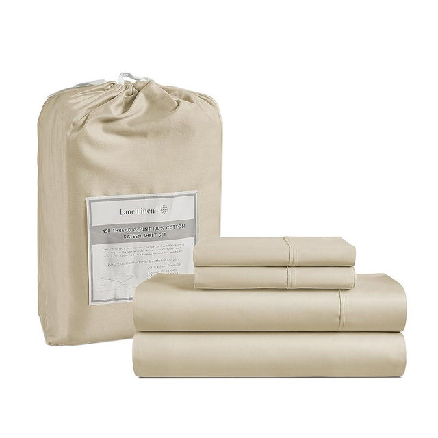 LANE LINEN King Size Sheets Set - 450 Thread Count 100% Cotton King Sheet Set, 4 Pc King Bed Sheets, King Sheets Cooling, Breathable King Size Bed Sheets, Deep Pocket King sheets - Linen