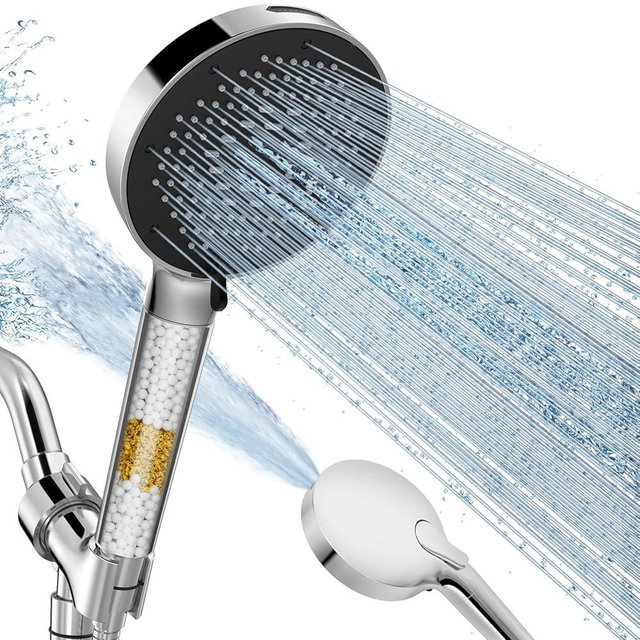 NSF Certified Filtered Shower Head with Handheld for Hard Water to Remove Chlorine High Pressure 9-Spray Setting (With Power Wash) Anti-Clog Nozzles 1 Filter Chrome