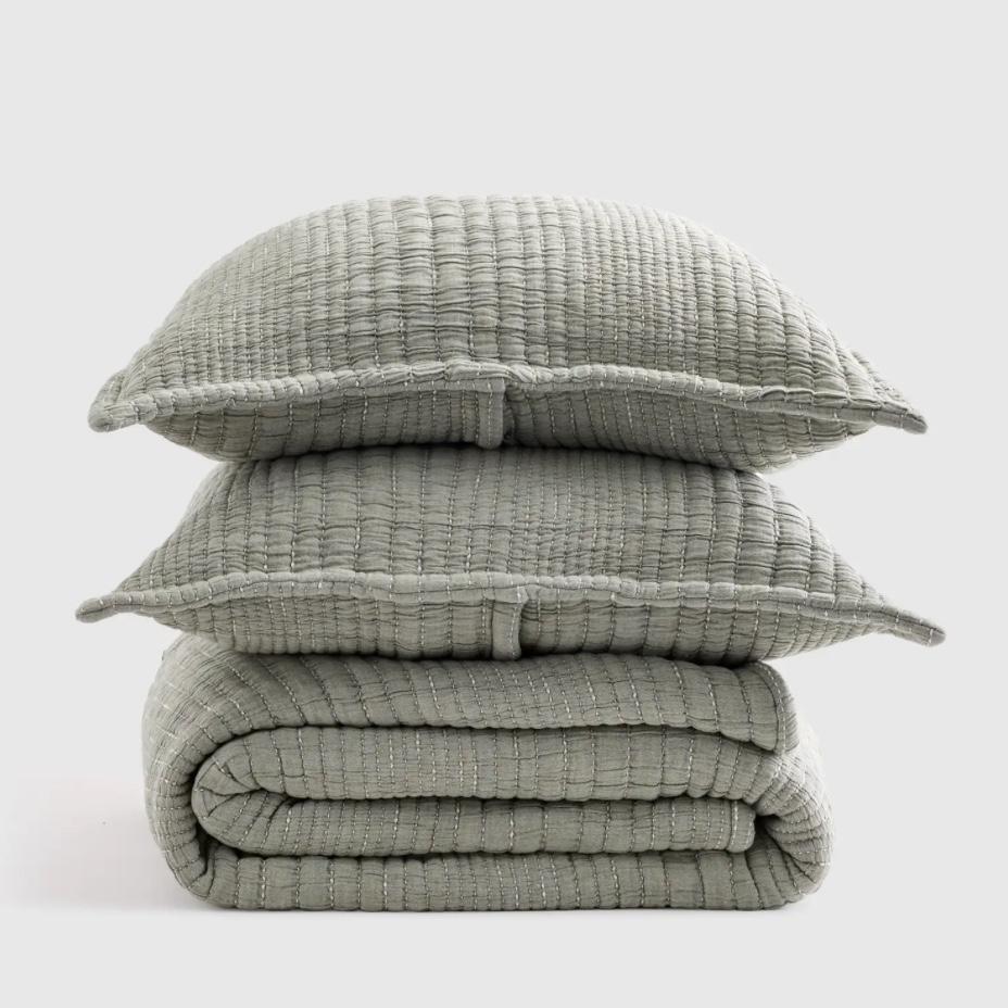 Green Organic Cotton Channel Quilt Set