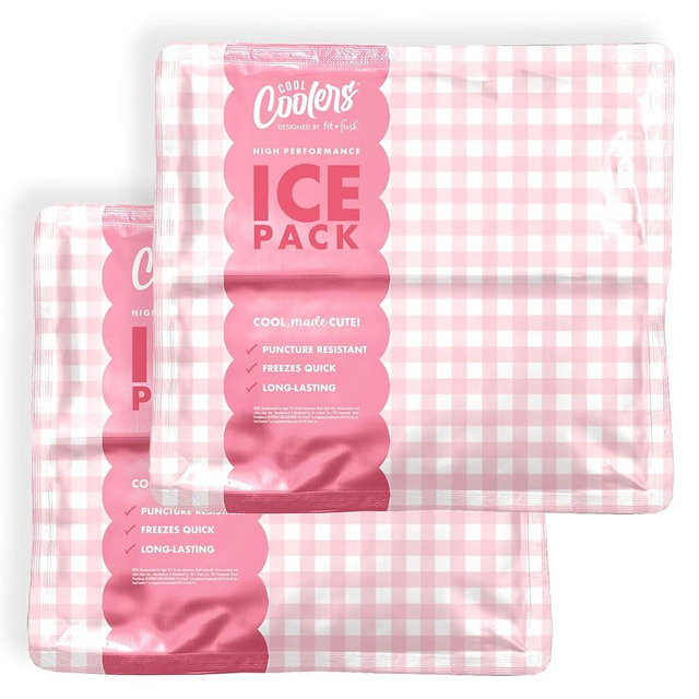 Cool Coolers by Fit & Fresh Reusable Ice Packs for Coolers – Large Long-Lasting Freezer Packs, Puncture Resistant BPA-Free Gel Ice Packs for Coolers, Lunch Boxes, Camping & Picnic, 2PK, Pink Gingham