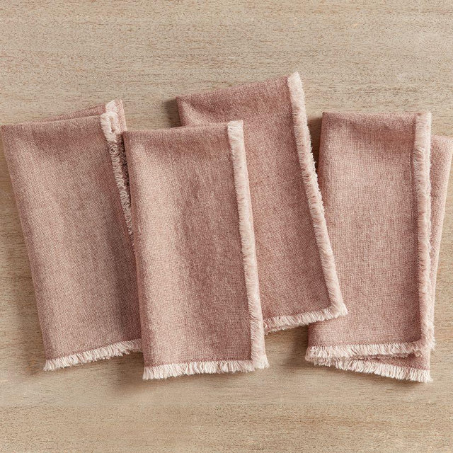 Frayed Oversized Linen Napkins, Set of 4 - Dusty Rose