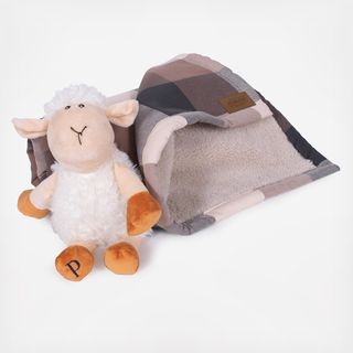 Block Plaid Pet Blanket with Lamb Toy Set