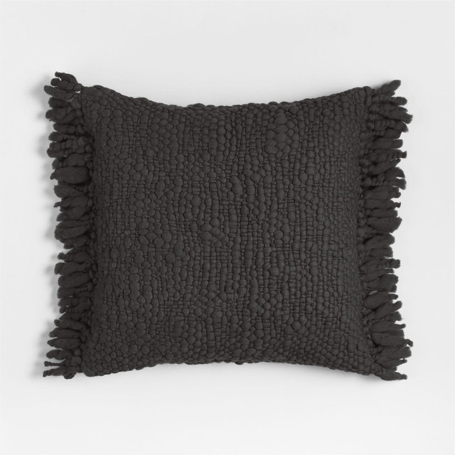 Chunky Woven Wool Fringe 23"x23" Storm Grey Throw Pillow with Feather Insert